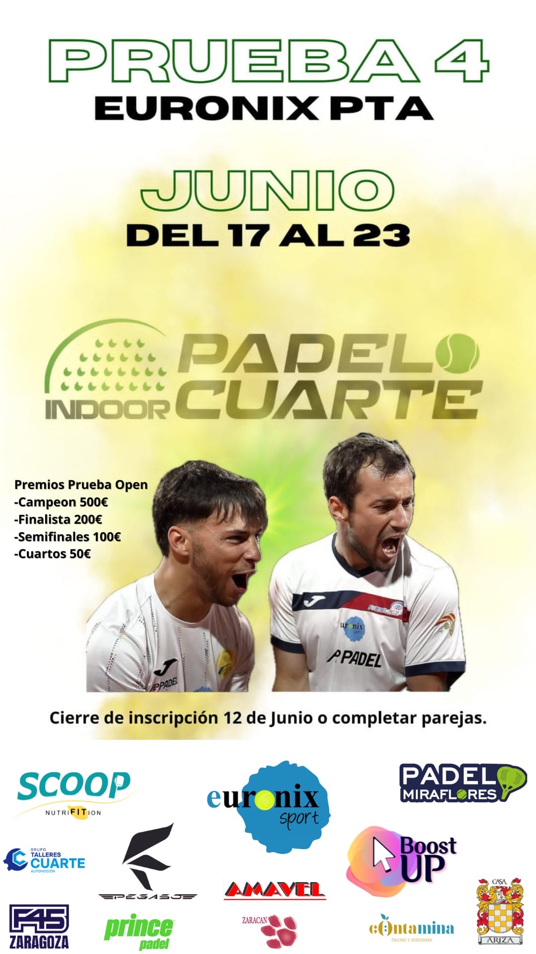 IV Prueba 2024 – Circuito Euronix PTA – Padel Indoor Cuarte.  (19-23 de Junio)